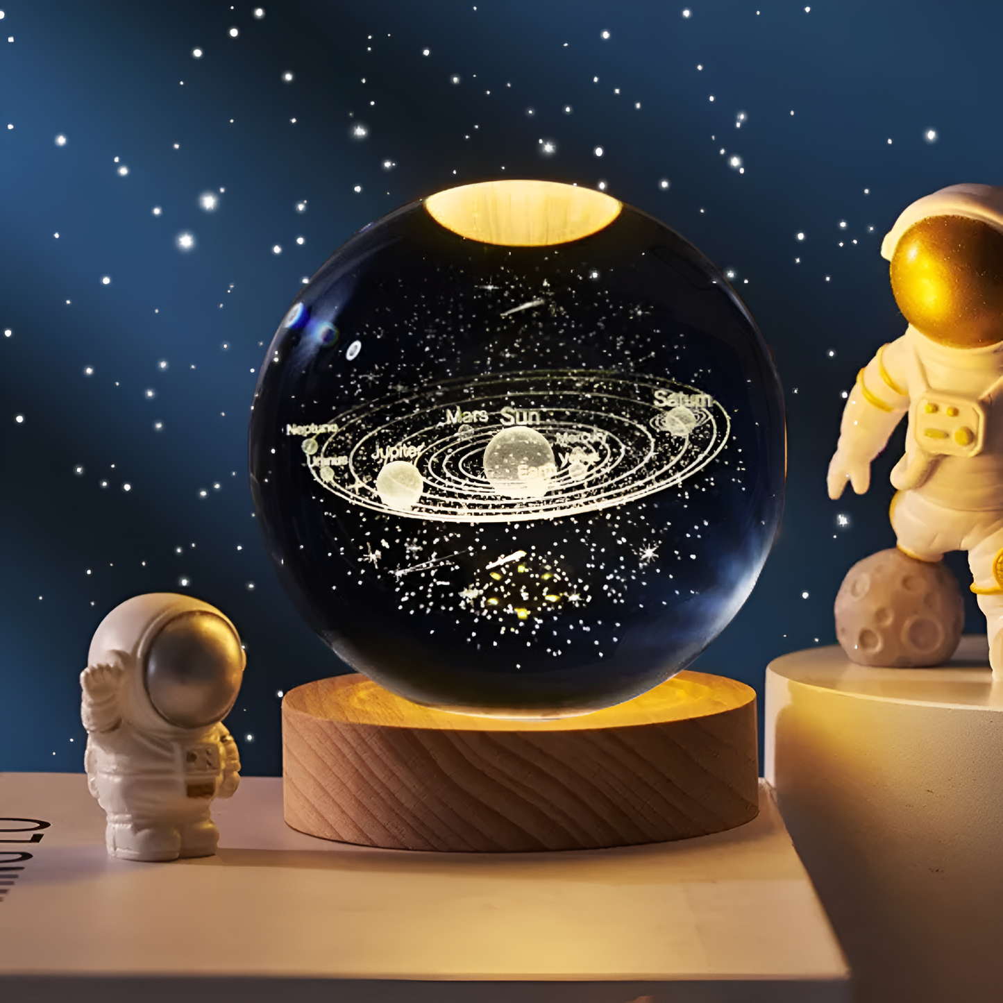 Esfera espacial 3D con base iluminada